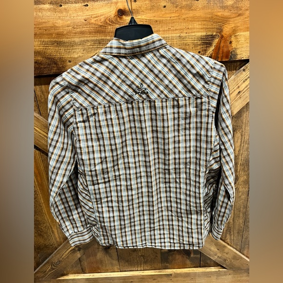 Prana Snap Front Shirt‎ Plaid Slim Fit Casual Long Sleeve. Size Small - Picture 5 of 7